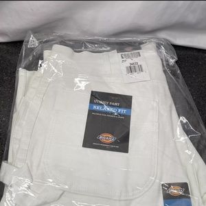 Dickies Mens 34x32 White Painters Carpenters Pants Utility Artist Relaxed Fit